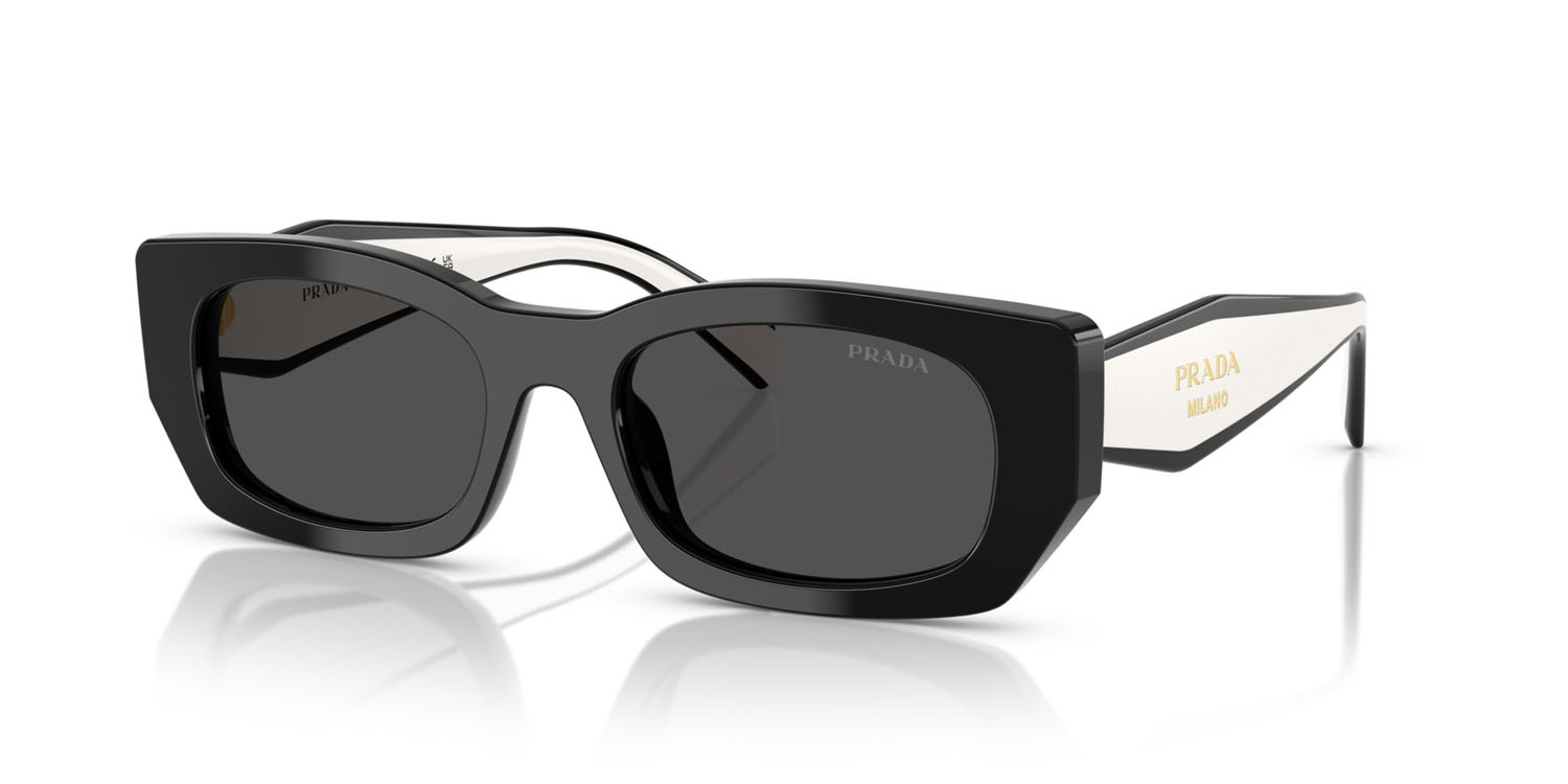 Sunglasses Prada PR B05S (09Q08Z) color nero shape square lenses grigio scuro