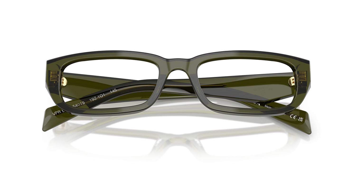 Eyeglasses Prada PR B05V (19Z1O1) color bottiglia trasparente shape rectangle lenses lente demo