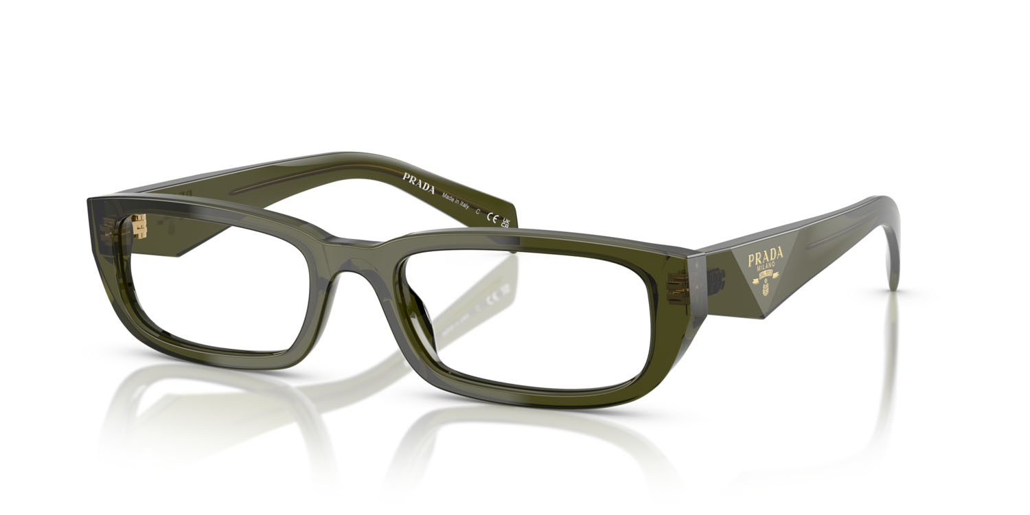 Eyeglasses Prada PR B05V (19Z1O1) color bottiglia trasparente shape rectangle lenses lente demo