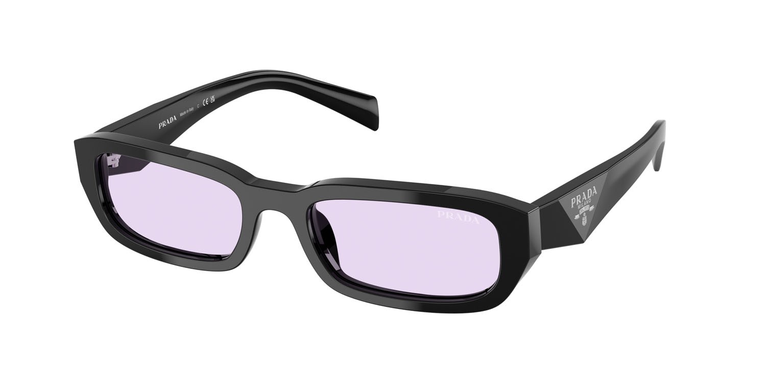 Sunglasses Prada PR B06S (16K40J) color nero shape rectangle lenses viola