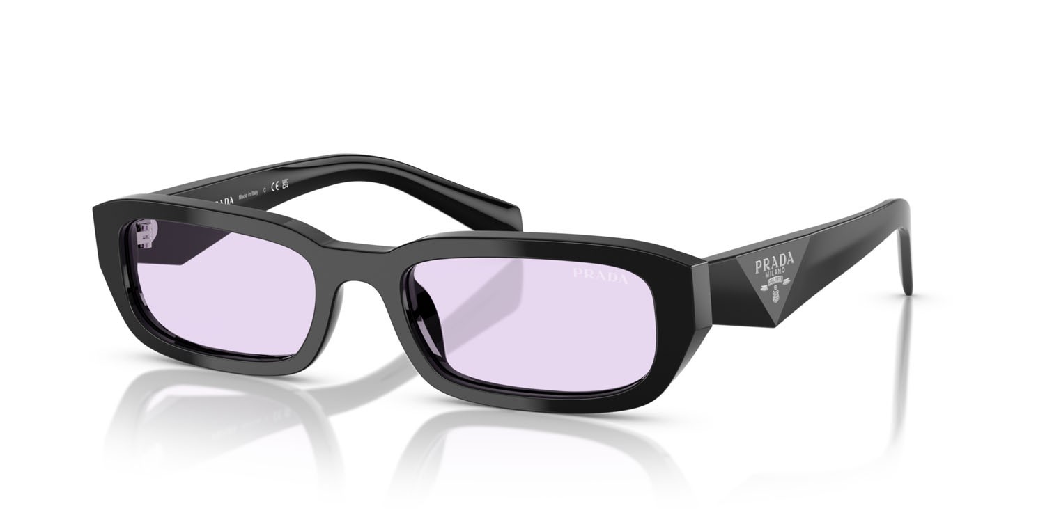Sunglasses Prada PR B06S (16K40J) color nero shape rectangle lenses viola