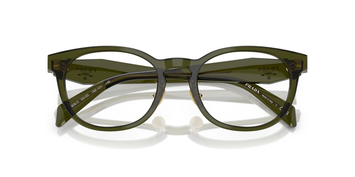 Eyeglasses Prada PR B06VD (19Z1O1) color bottiglia trasparente shape pantos lenses lente demo