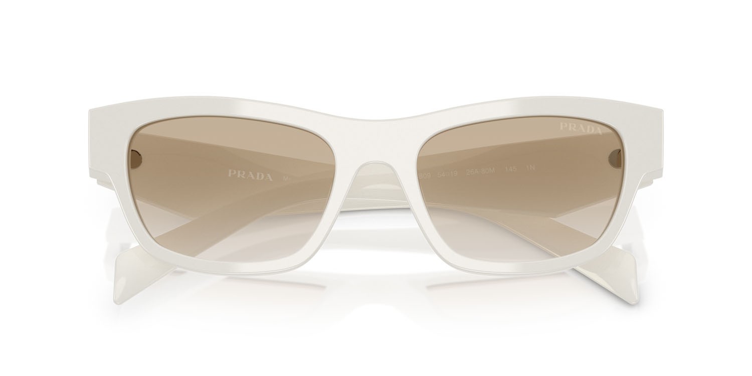 Sunglasses Prada PR B09S (26A80M) color rosa pastello shape butterfly lenses trasparente sfumato grigio chiaro