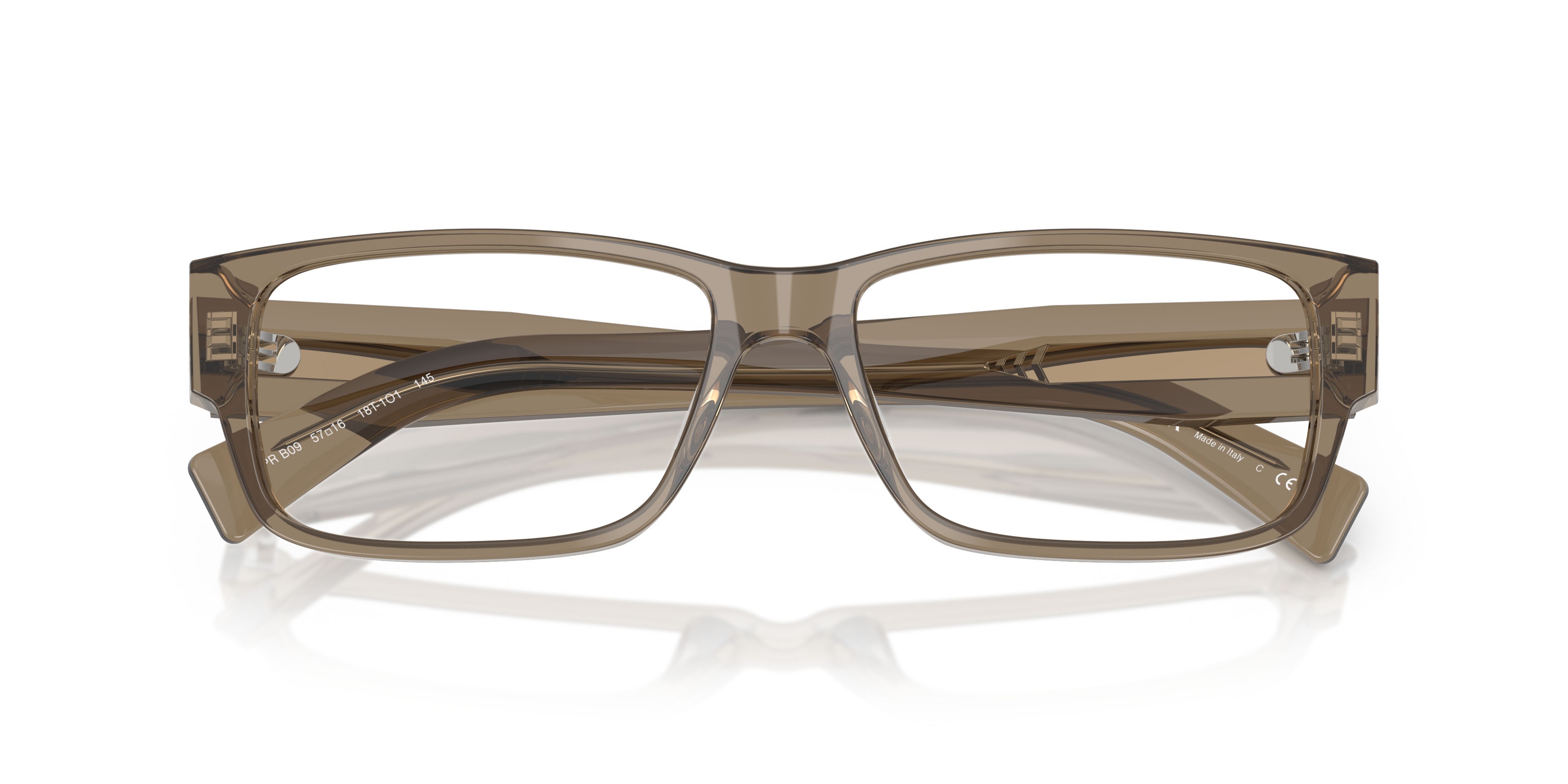 Eyeglasses Prada PR B09V (18T1O1) color terra trasparente shape rectangle lenses lente demo