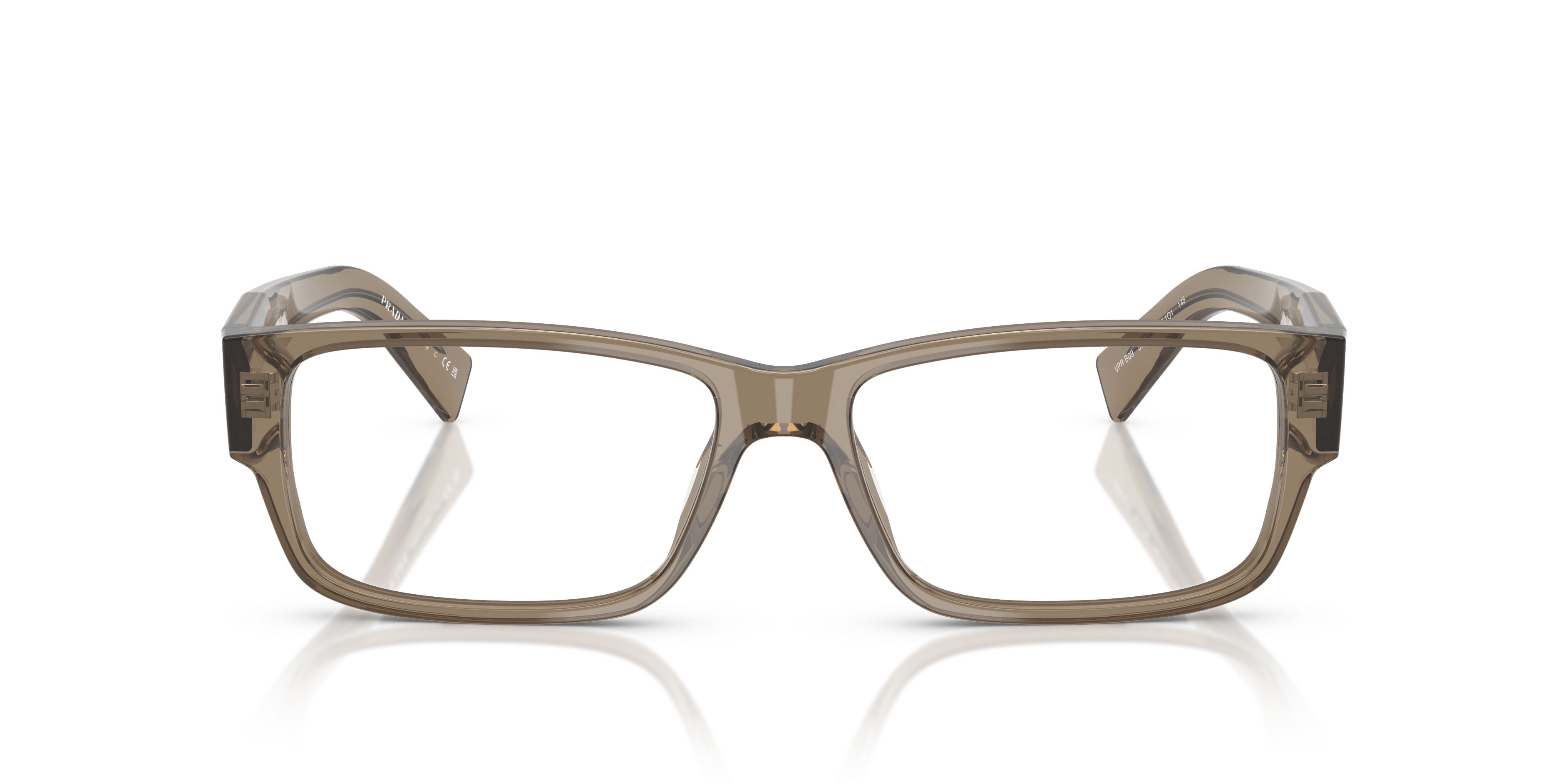 Eyeglasses Prada PR B09V (18T1O1) color terra trasparente shape rectangle lenses lente demo