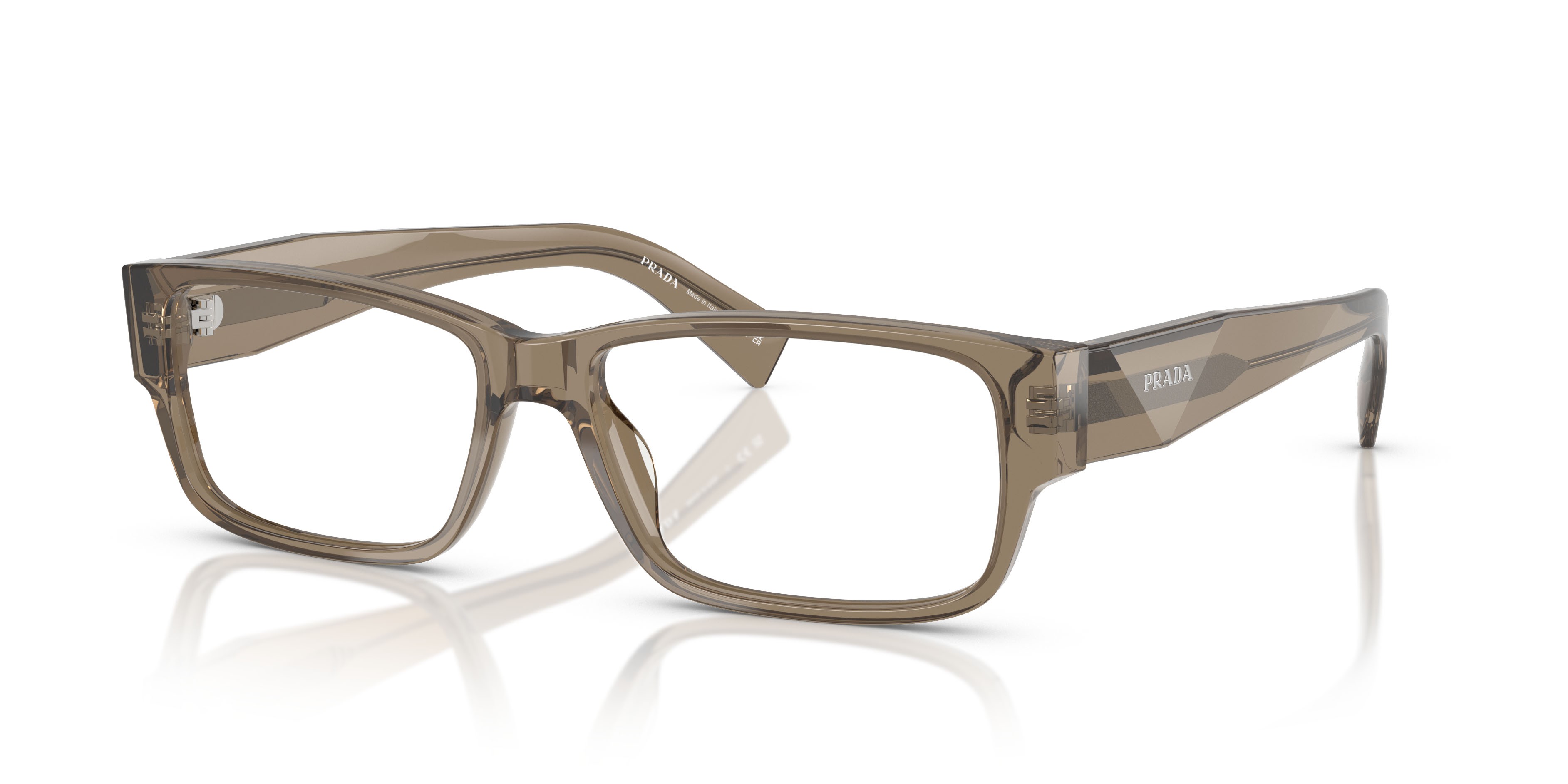 Eyeglasses Prada PR B09V (18T1O1) color terra trasparente shape rectangle lenses lente demo