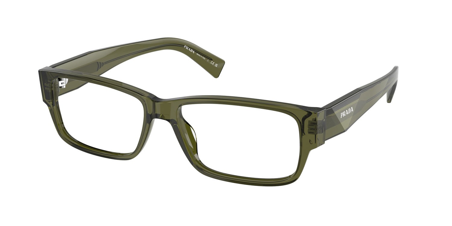 Eyeglasses Prada PR B09V (25A1O1) color verde trasparente shape rectangle lenses lente demo