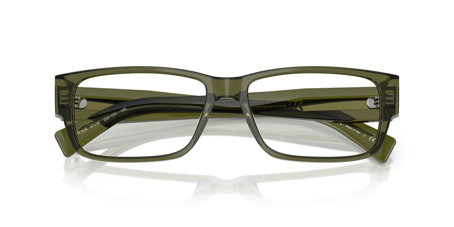 Eyeglasses Prada PR B09V (25A1O1) color verde trasparente shape rectangle lenses lente demo
