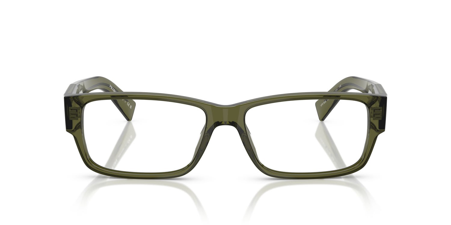 Eyeglasses Prada PR B09V (25A1O1) color verde trasparente shape rectangle lenses lente demo