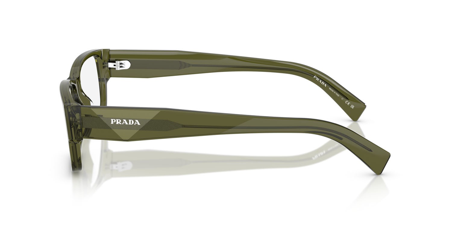 Eyeglasses Prada PR B09V (25A1O1) color verde trasparente shape rectangle lenses lente demo
