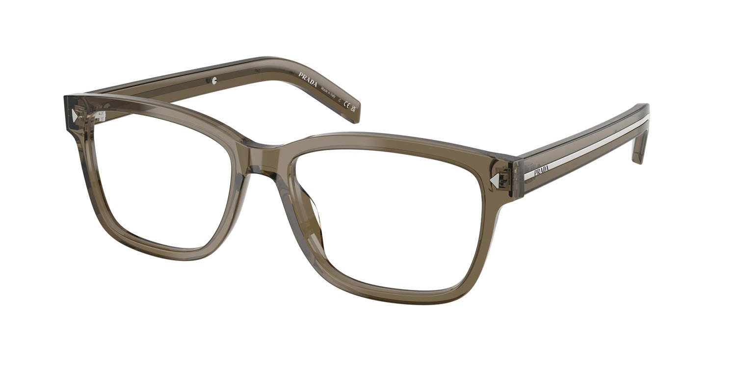 Eyeglasses Prada PR B10V (18T1O1) color marrone trasparente shape rectangle lenses lente demo