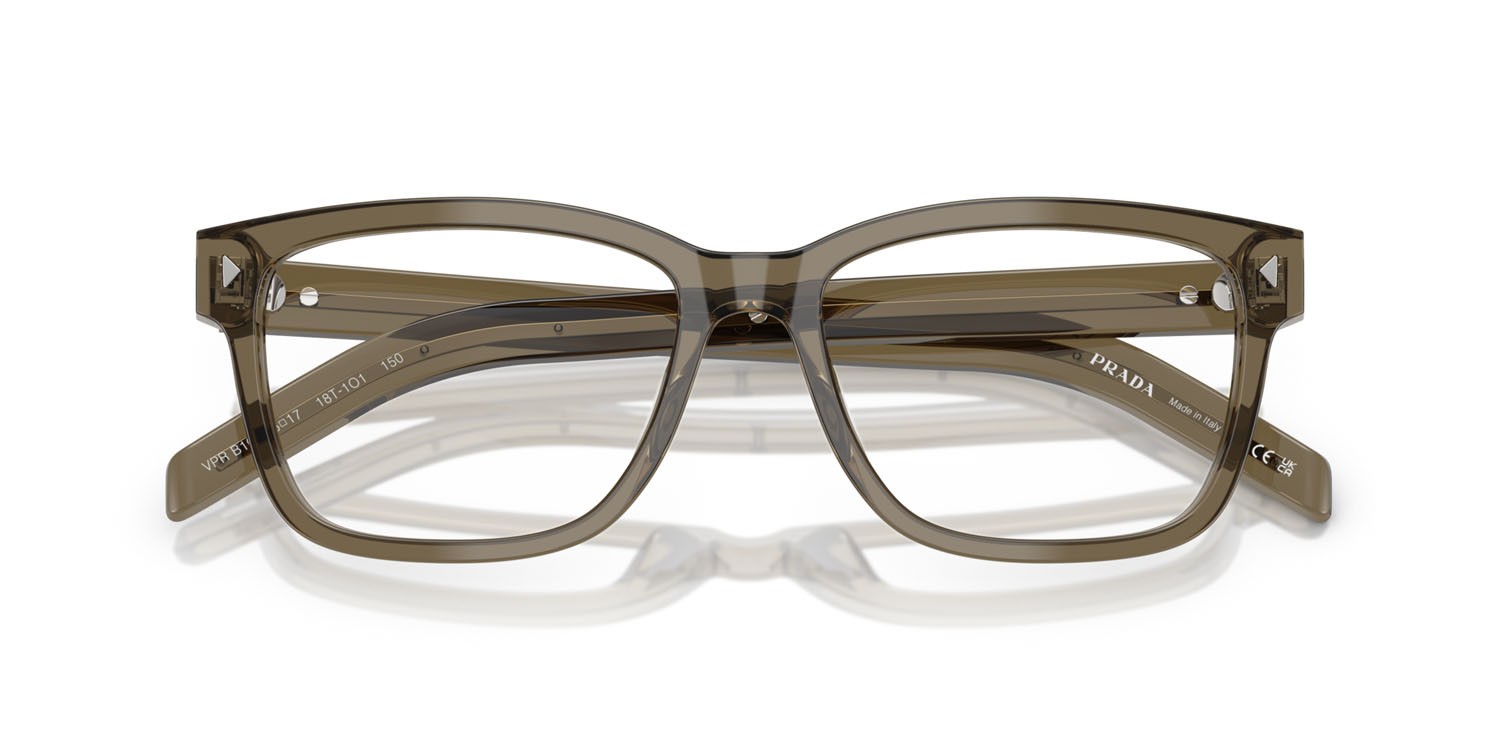 Eyeglasses Prada PR B10V (18T1O1) color marrone trasparente shape rectangle lenses lente demo