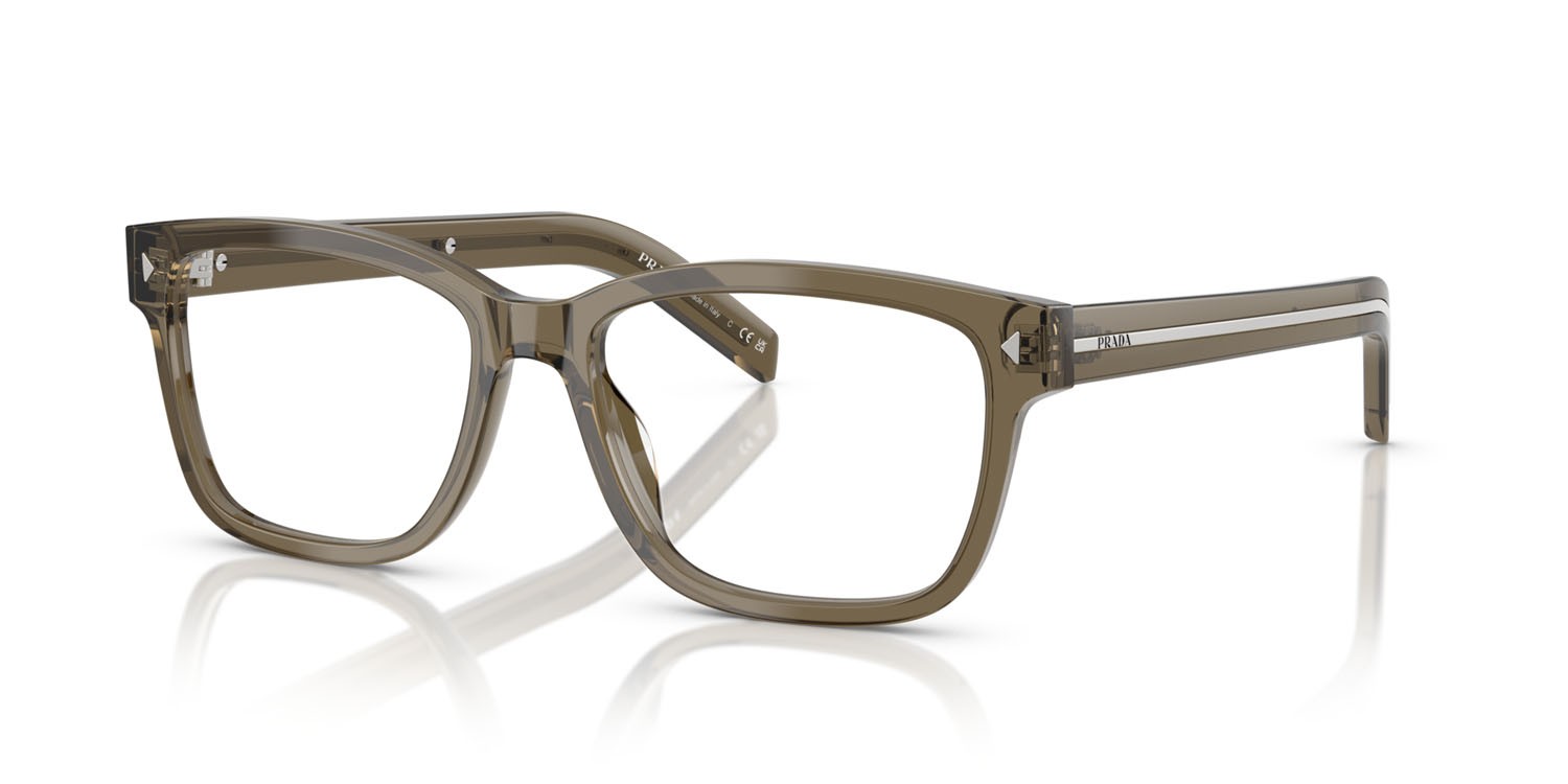 Eyeglasses Prada PR B10V (18T1O1) color marrone trasparente shape rectangle lenses lente demo