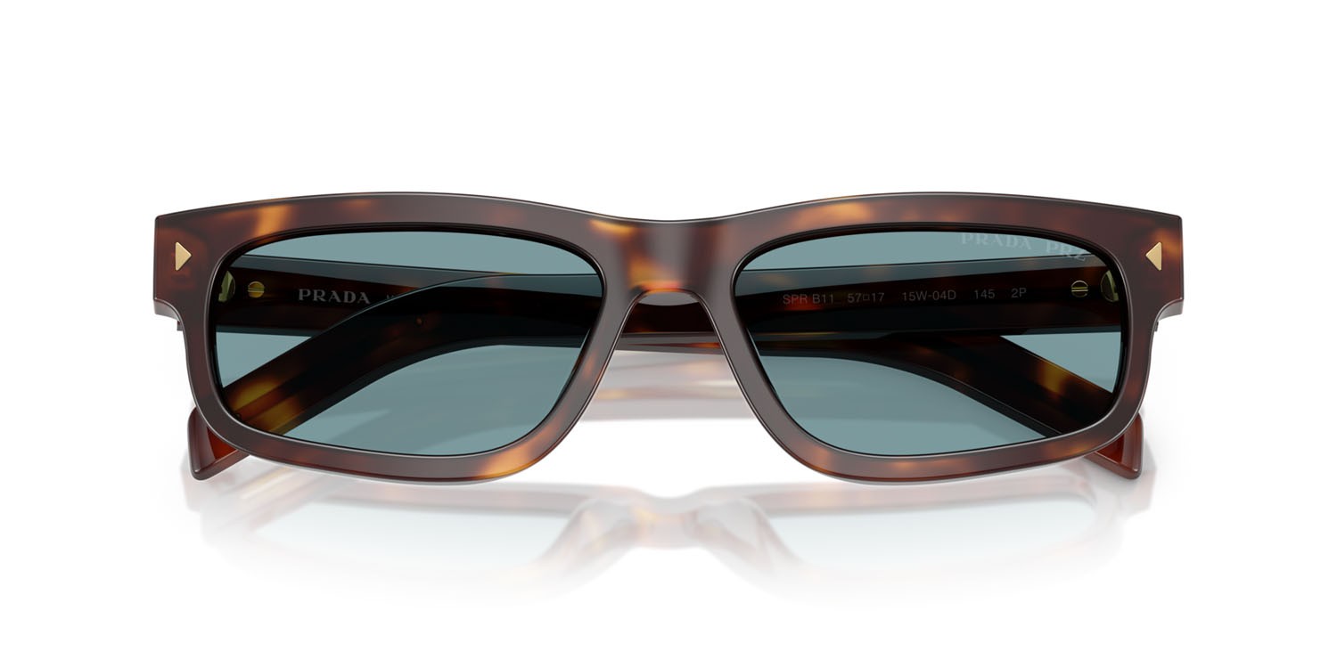 Occhiali da sole Prada PR B11S (15W04D) colore tartarugato classico forma rettangolare lenti polar verde