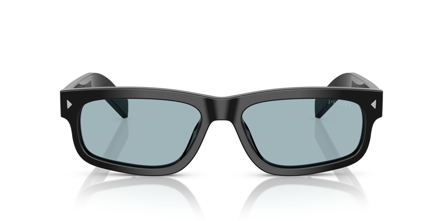 Occhiali da sole Prada PR B11S (16K60P) colore nero forma rettangolare lenti blu vintage
