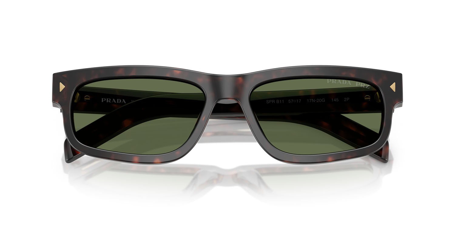 Sunglasses Prada PR B11S (17N20G) color root tartarugato shape rectangle lenses polar verde
