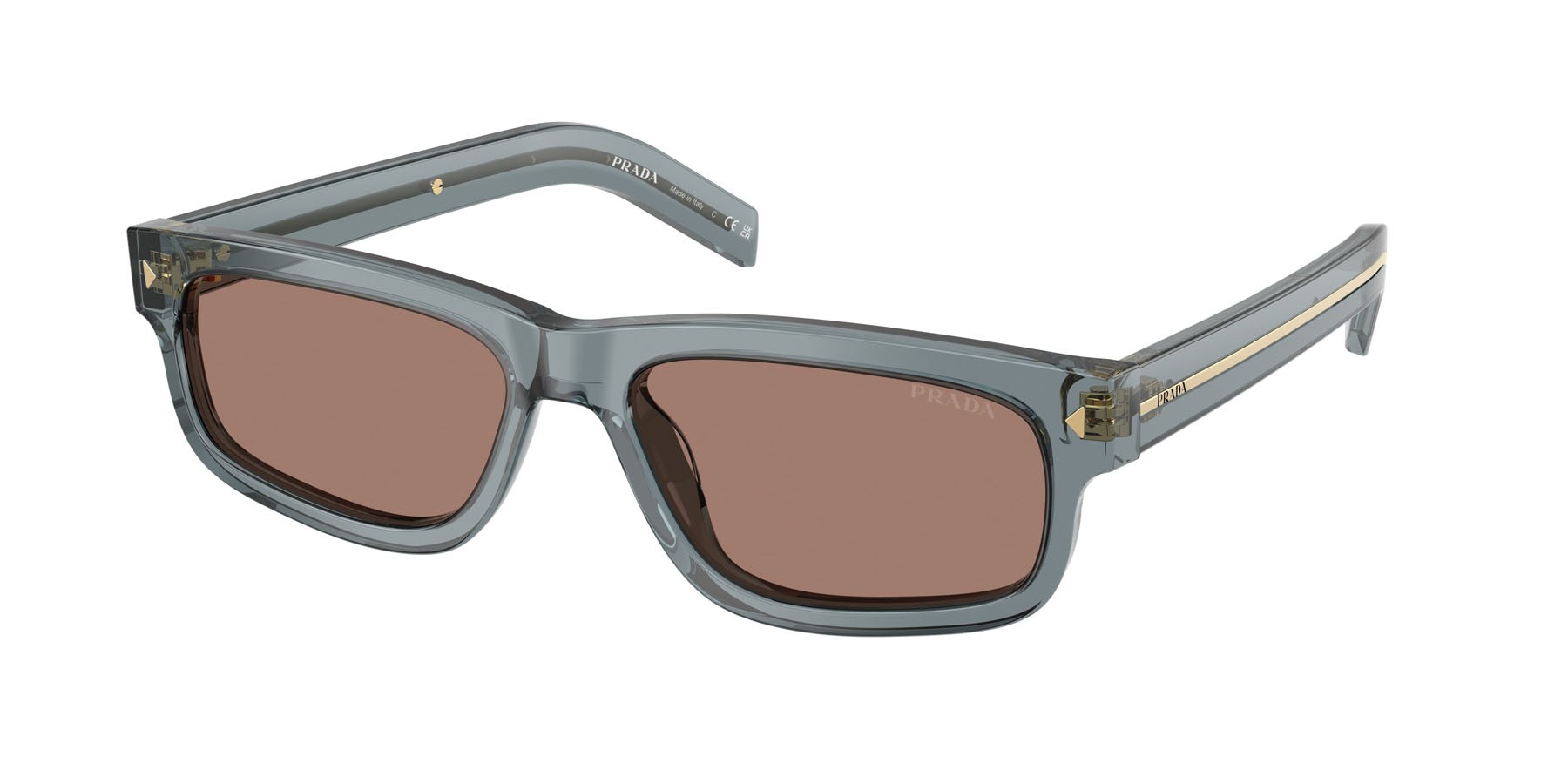 Occhiali da sole Prada PR B11S (17T05D) colore transparent ocean forma rettangolare lenti marrone a specchio/interno grigio