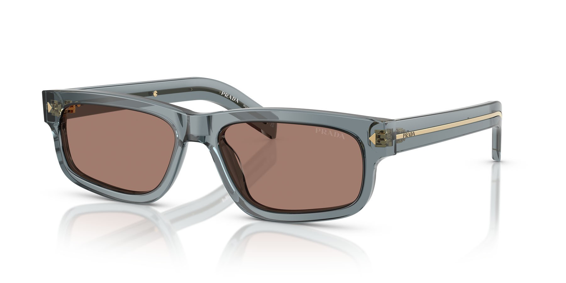 Occhiali da sole Prada PR B11S (17T05D) colore transparent ocean forma rettangolare lenti marrone a specchio/interno grigio