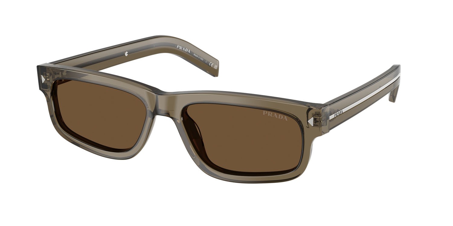 Occhiali da sole Prada PR B11S (18T70F) colore terra trasparente forma rettangolare lenti marrone scuro