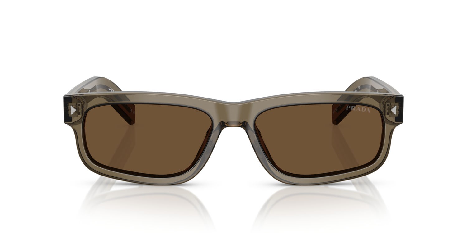 Occhiali da sole Prada PR B11S (18T70F) colore terra trasparente forma rettangolare lenti marrone scuro