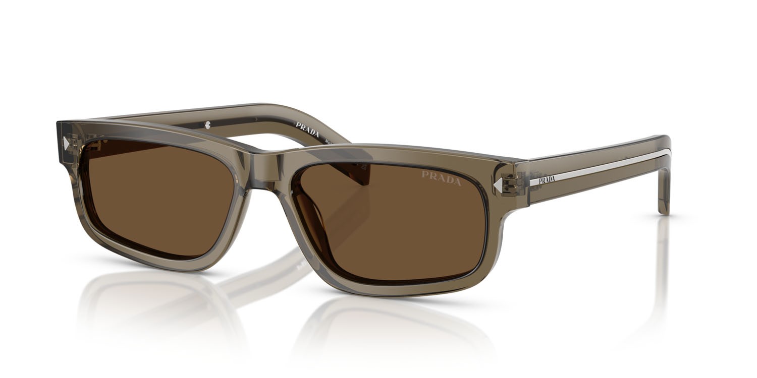 Occhiali da sole Prada PR B11S (18T70F) colore terra trasparente forma rettangolare lenti marrone scuro