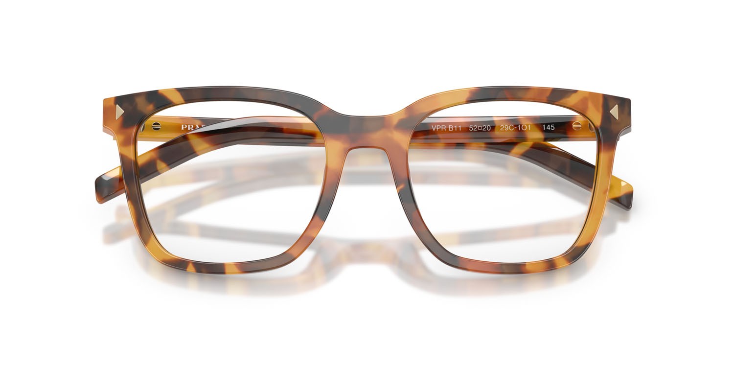 Eyeglasses Prada PR B11V (29C1O1) color tortoise cannella shape square lenses lente demo