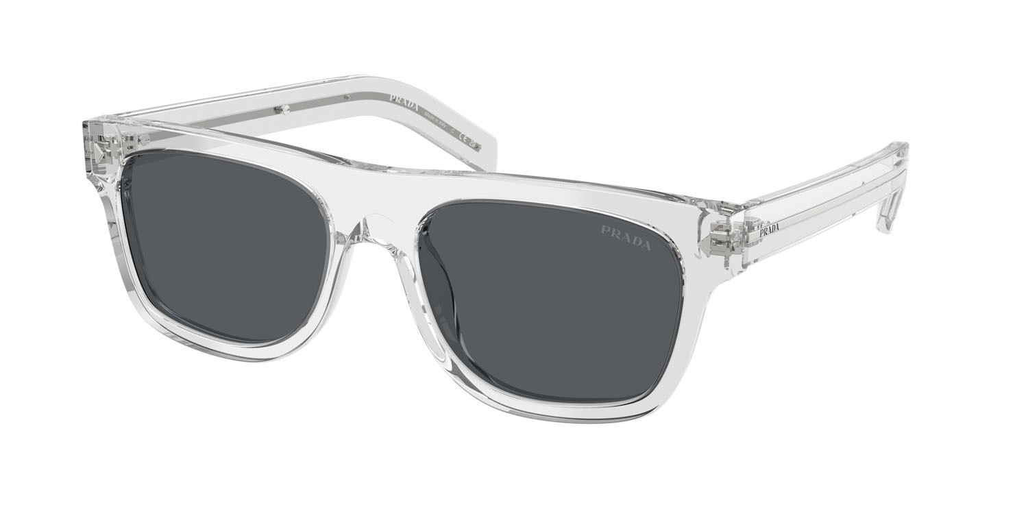 Occhiali da sole Prada PR B12S (12R07T) colore grigio trasparente forma quadrato lenti blu scuro