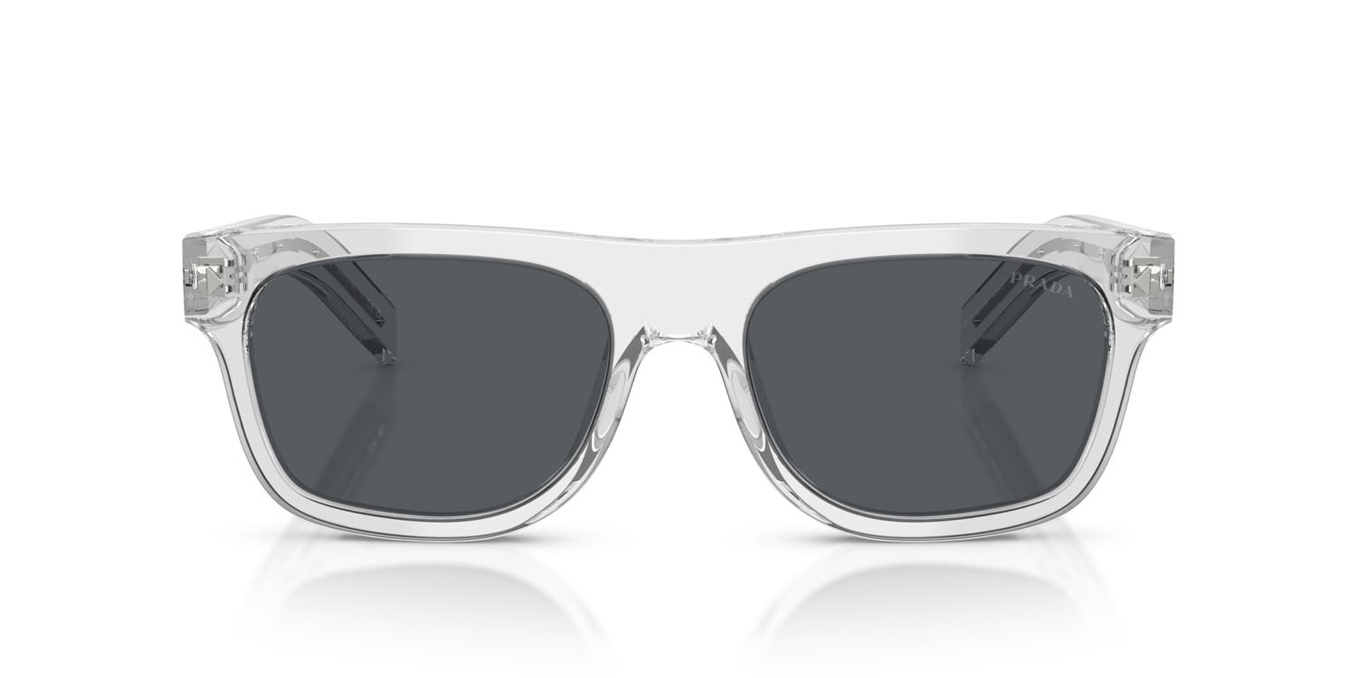Occhiali da sole Prada PR B12S (12R07T) colore grigio trasparente forma quadrato lenti blu scuro