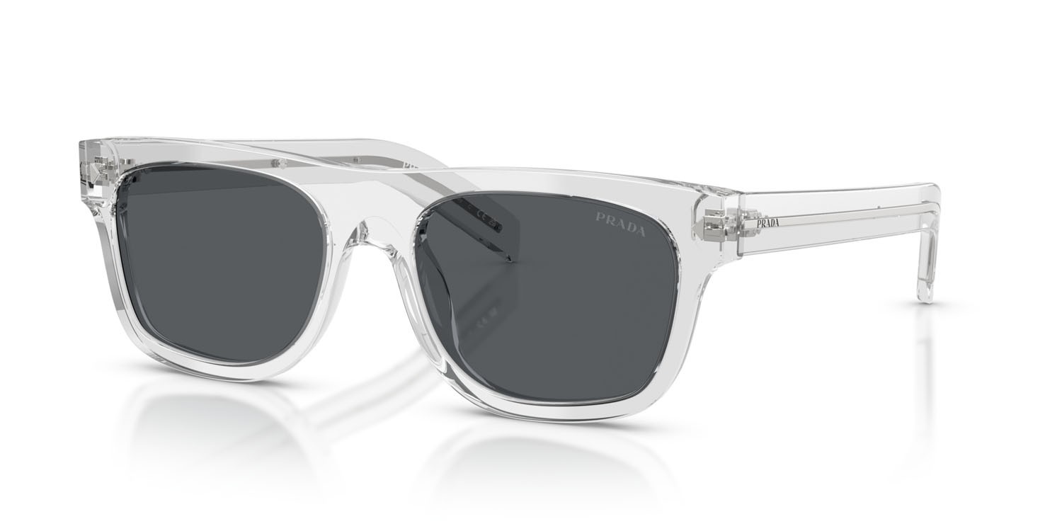 Occhiali da sole Prada PR B12S (12R07T) colore grigio trasparente forma quadrato lenti blu scuro