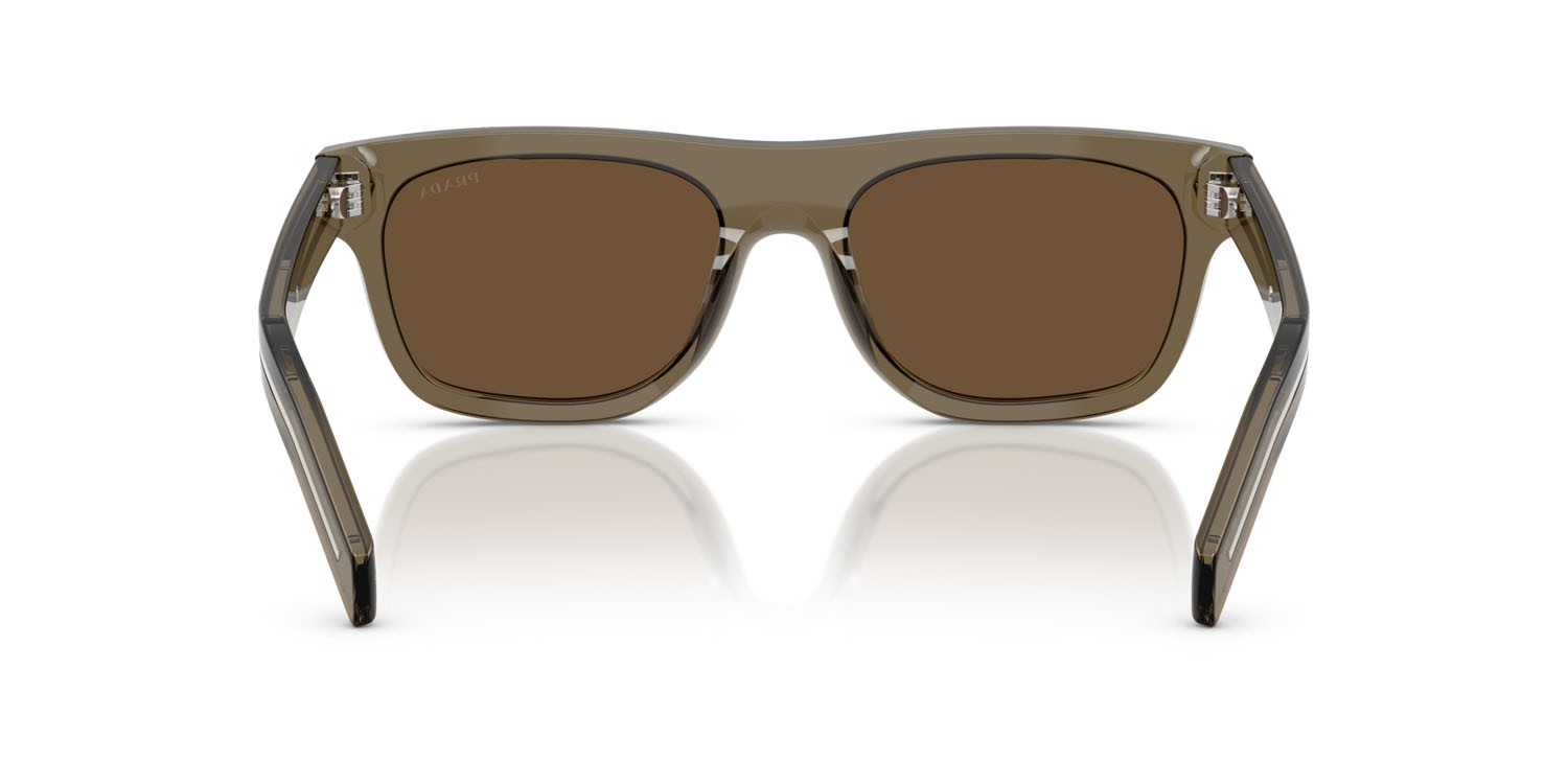 Occhiali da sole Prada PR B12S (18T70F) colore terra trasparente forma quadrato lenti marrone scuro