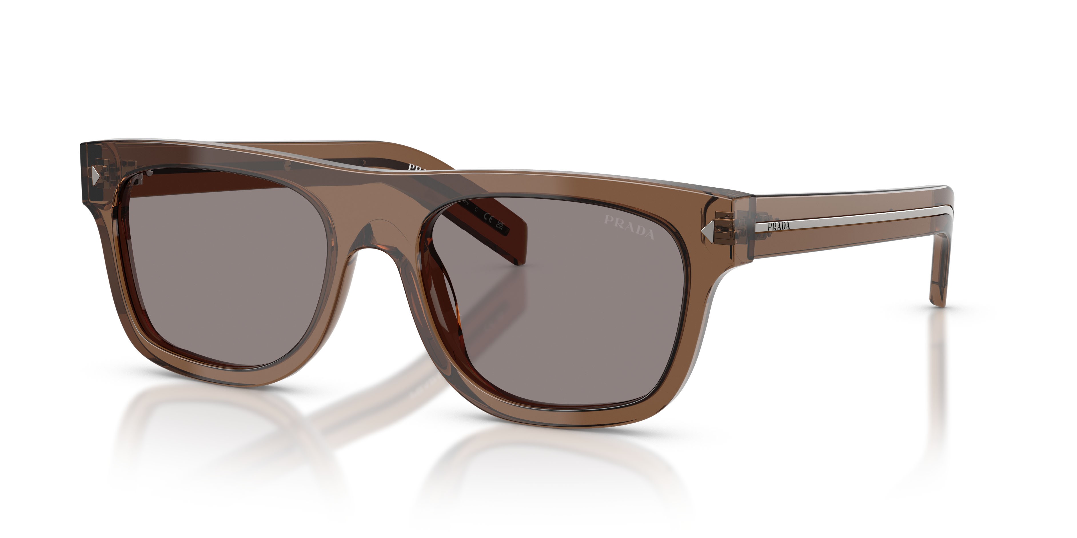 Occhiali da sole Prada PR B12S (28I03D) colore argilla trasparente forma quadrato lenti grigio