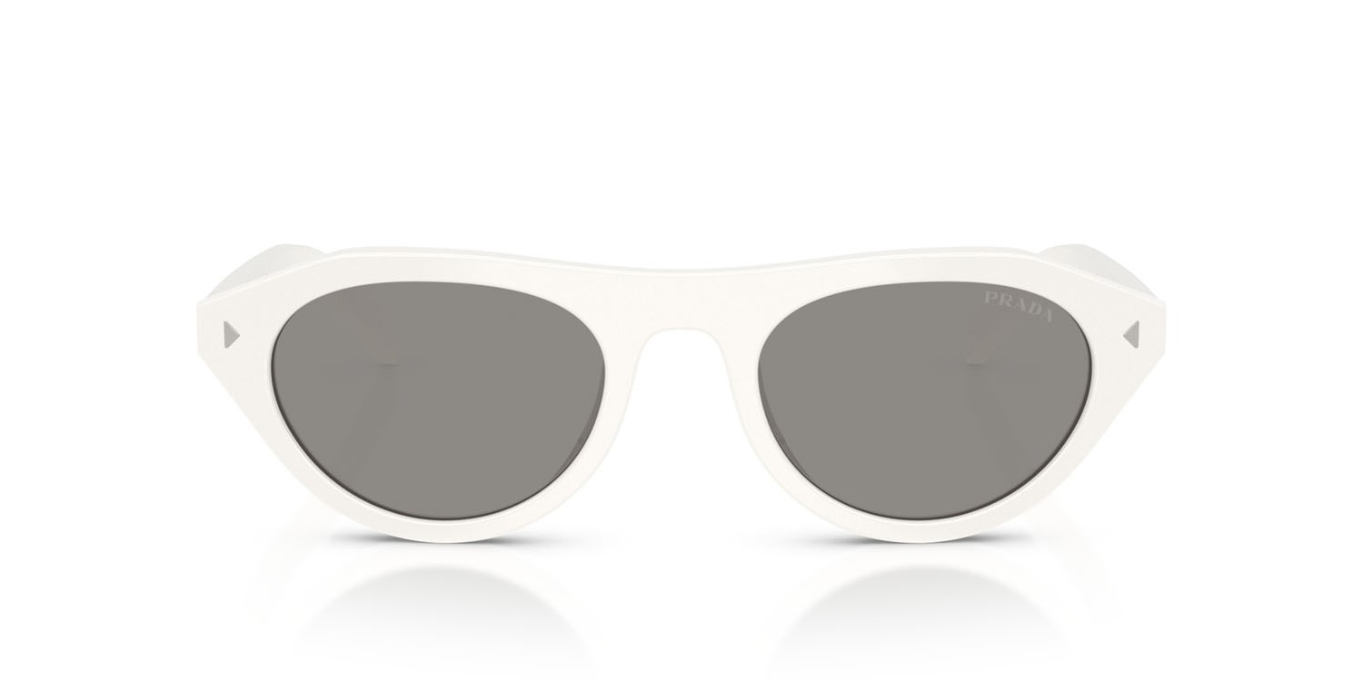 Occhiali da sole Prada PR B15S (17K80R) colore bianco talco forma irregolare lenti grigio