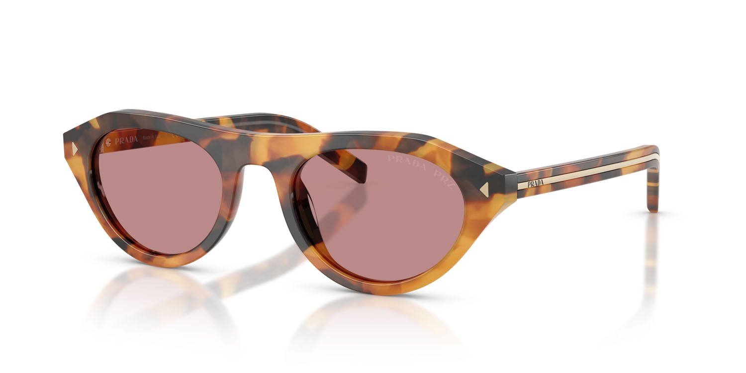Sunglasses Prada PR B15S (29C05Z) color tortoise cannella shape irregular lenses rosa scuro polarizzato