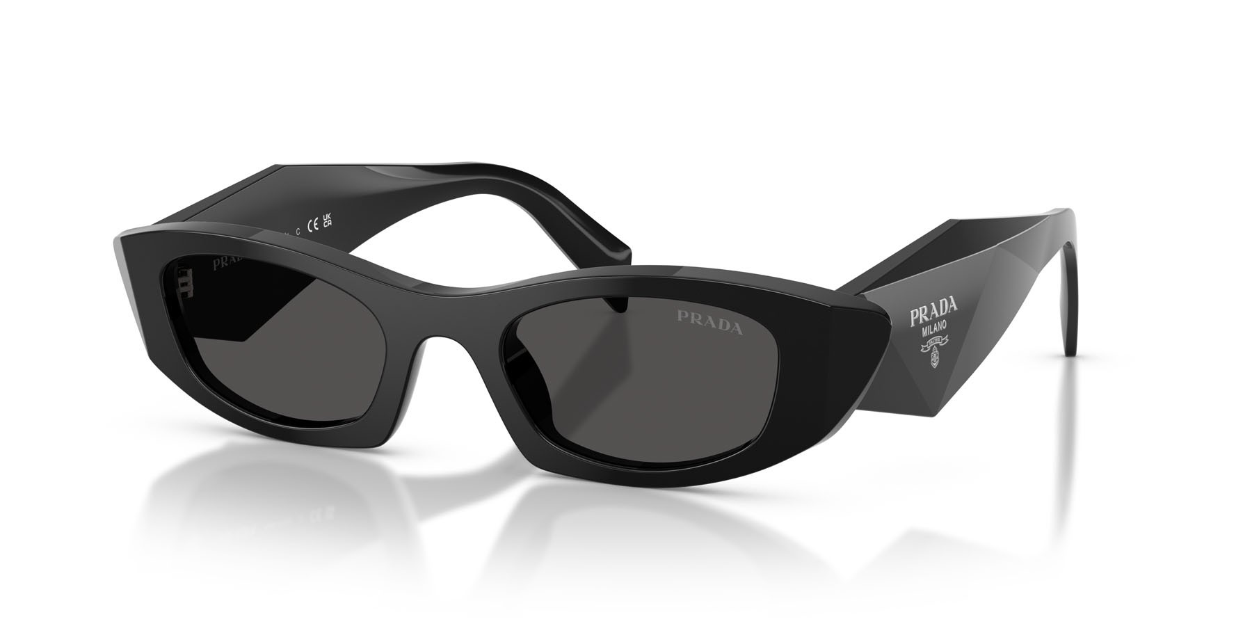 Sunglasses Prada PR B16S (16K08Z) color nero shape oval lenses grigio scuro