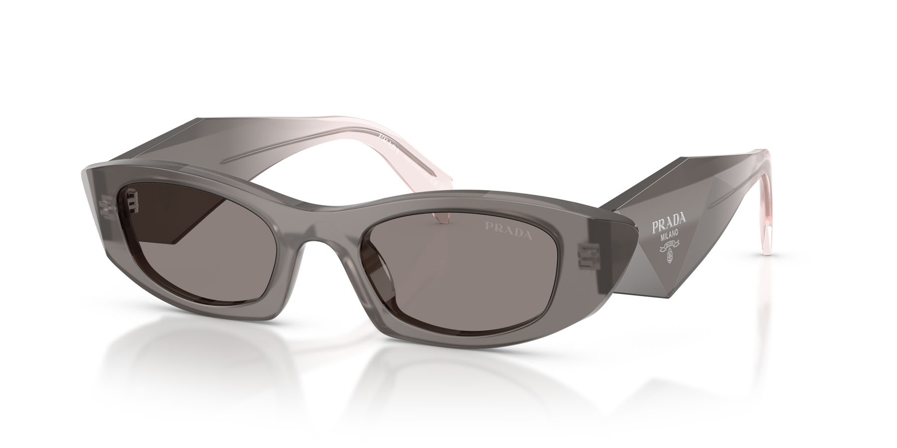 Sunglasses Prada PR B16S (20F80Q) color grigio shape oval lenses grigio scuro