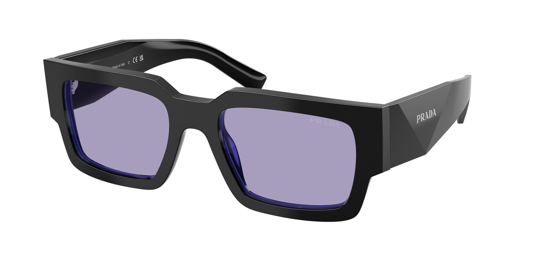 Occhiali da sole Prada PR B17S (16K01O) colore nero/violetto forma rettangolare lenti viola