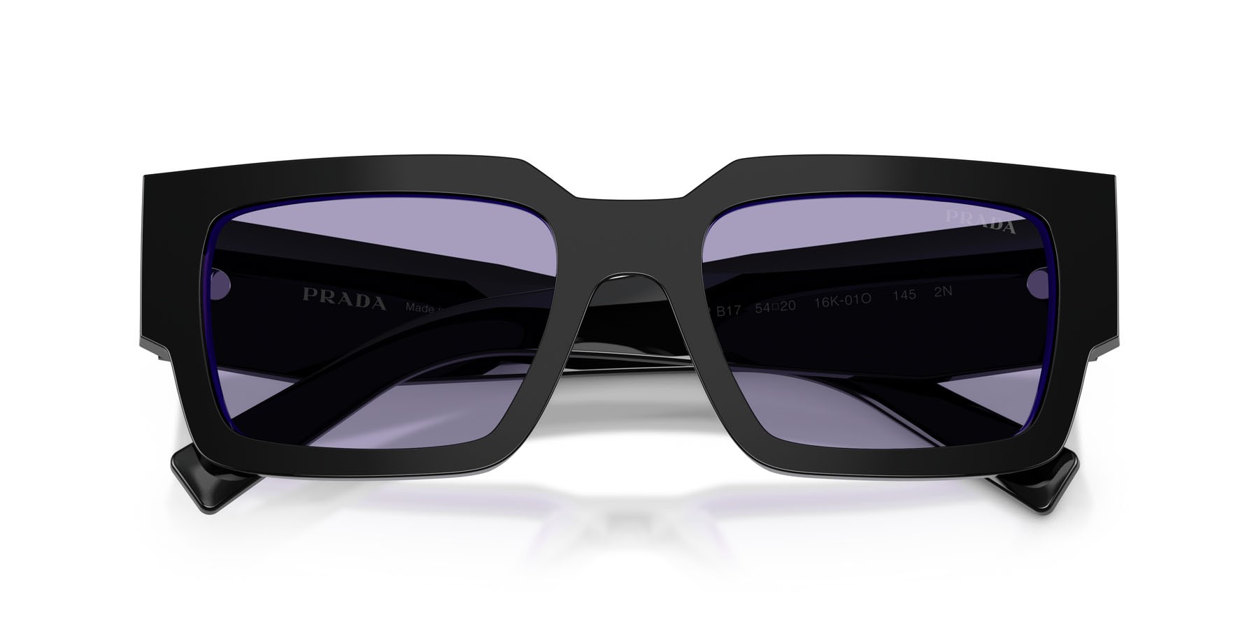 Occhiali da sole Prada PR B17S (16K01O) colore nero/violetto forma rettangolare lenti viola