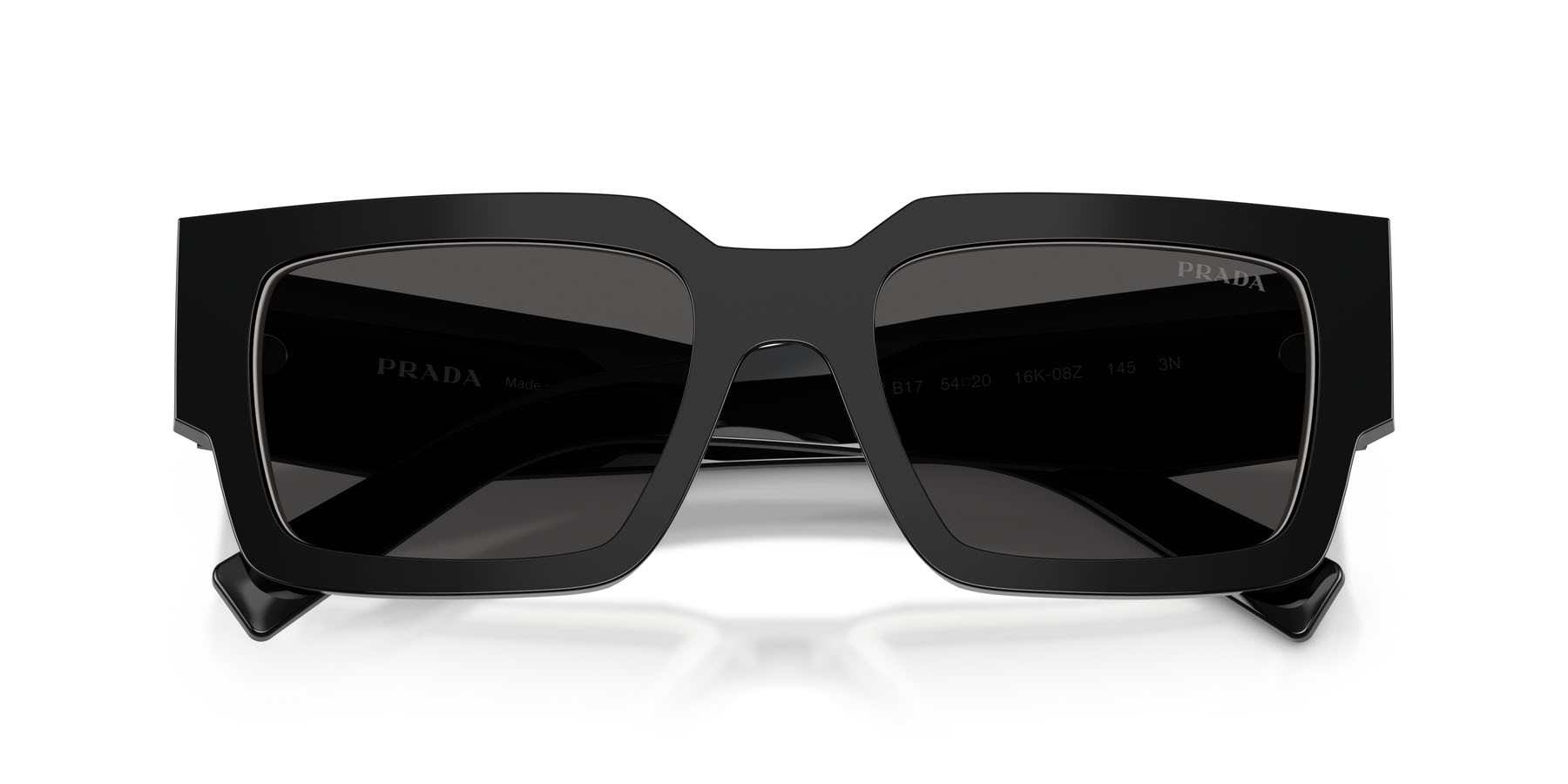 Sunglasses Prada PR B17S (16K08Z) color nero/bianco talco shape rectangle lenses grigio scuro