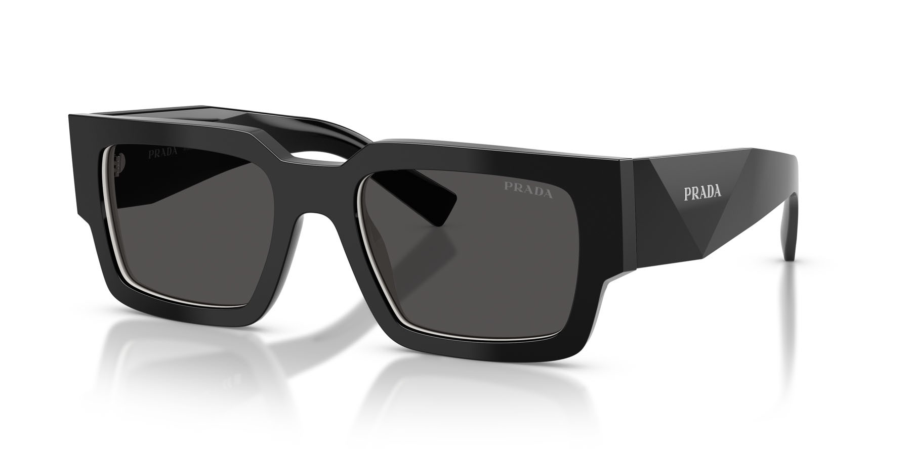 Sunglasses Prada PR B17S (16K08Z) color nero/bianco talco shape rectangle lenses grigio scuro