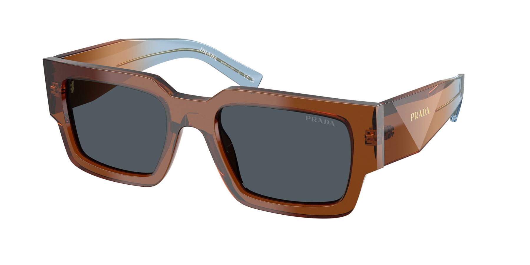 Occhiali da sole Prada PR B17S (25F70B) colore cioccolato forma rettangolare lenti grigio scuro