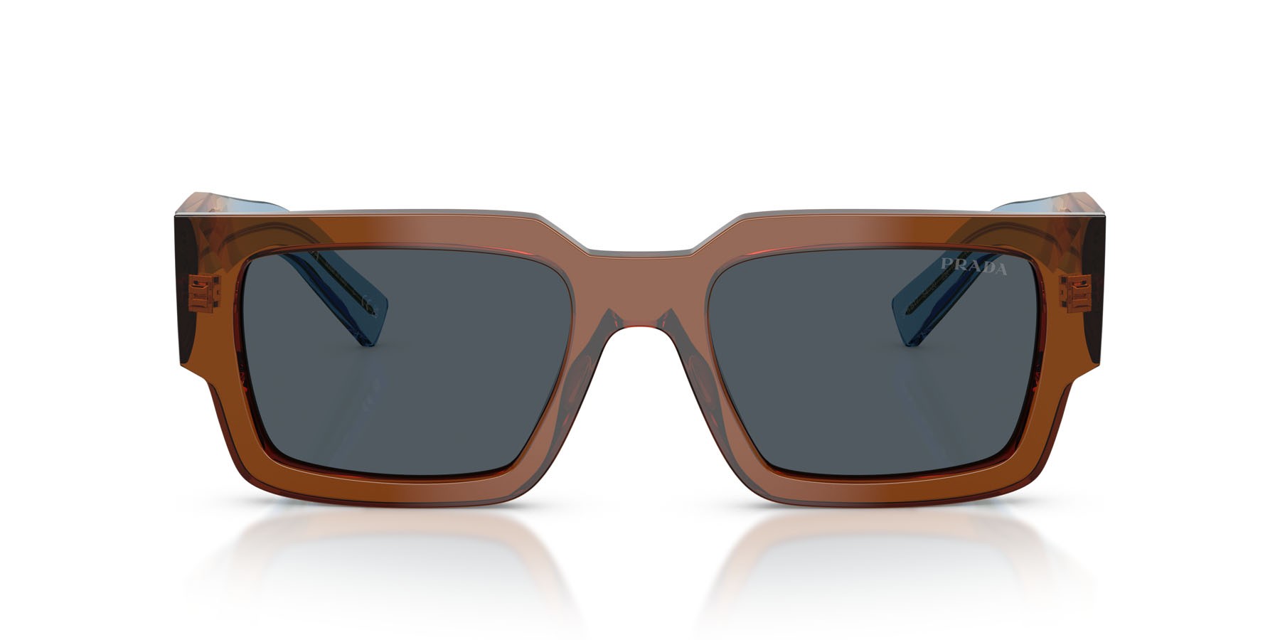Occhiali da sole Prada PR B17S (25F70B) colore cioccolato forma rettangolare lenti grigio scuro