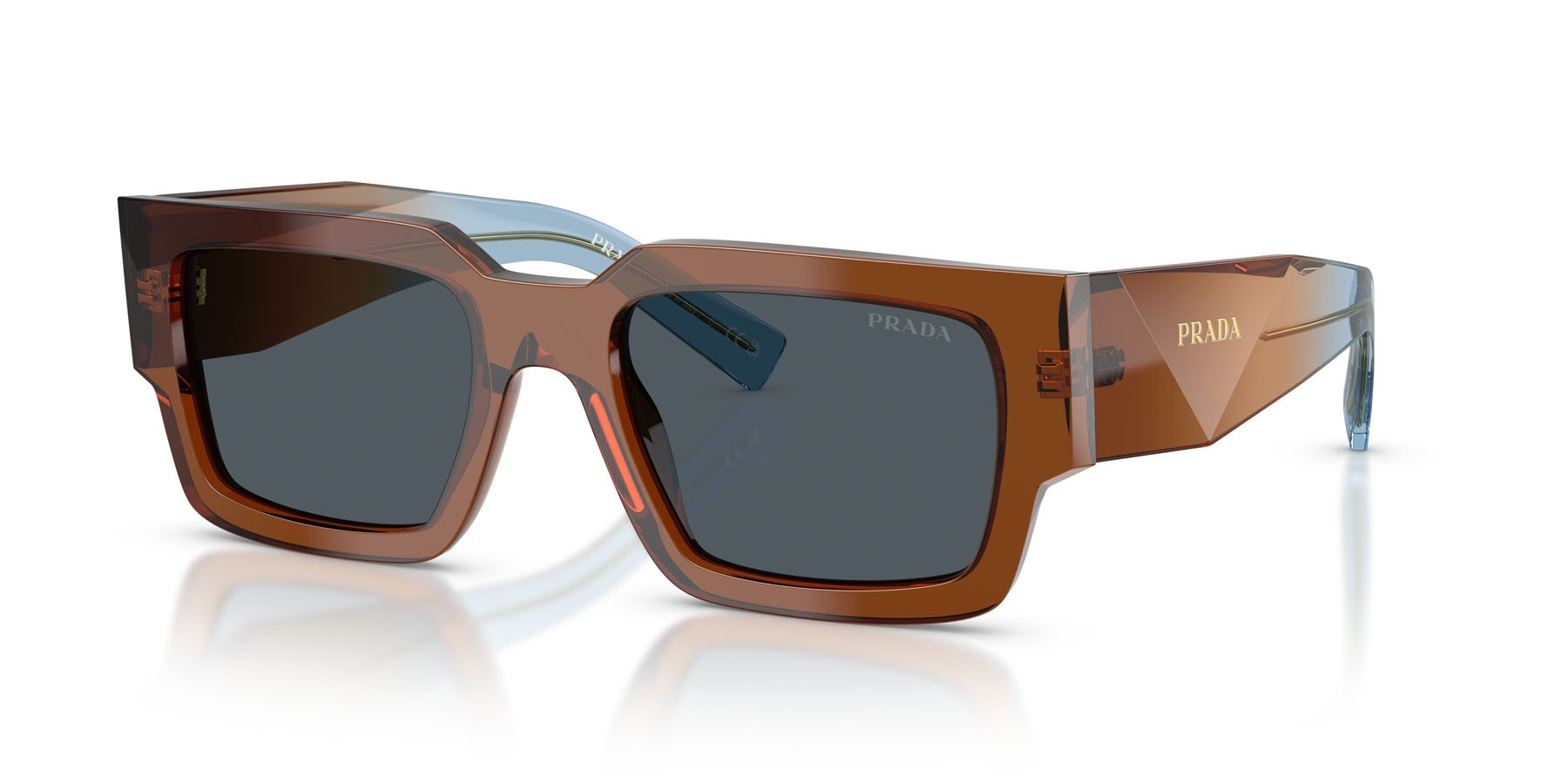 Occhiali da sole Prada PR B17S (25F70B) colore cioccolato forma rettangolare lenti grigio scuro