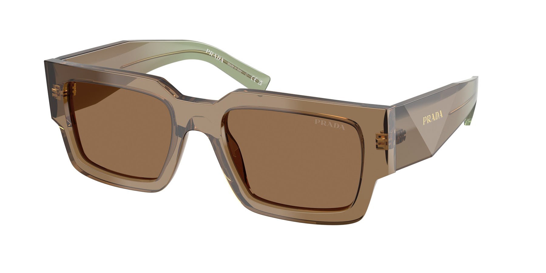 Occhiali da sole Prada PR B17S (29E90F) colore terra forma rettangolare lenti marrone chiaro