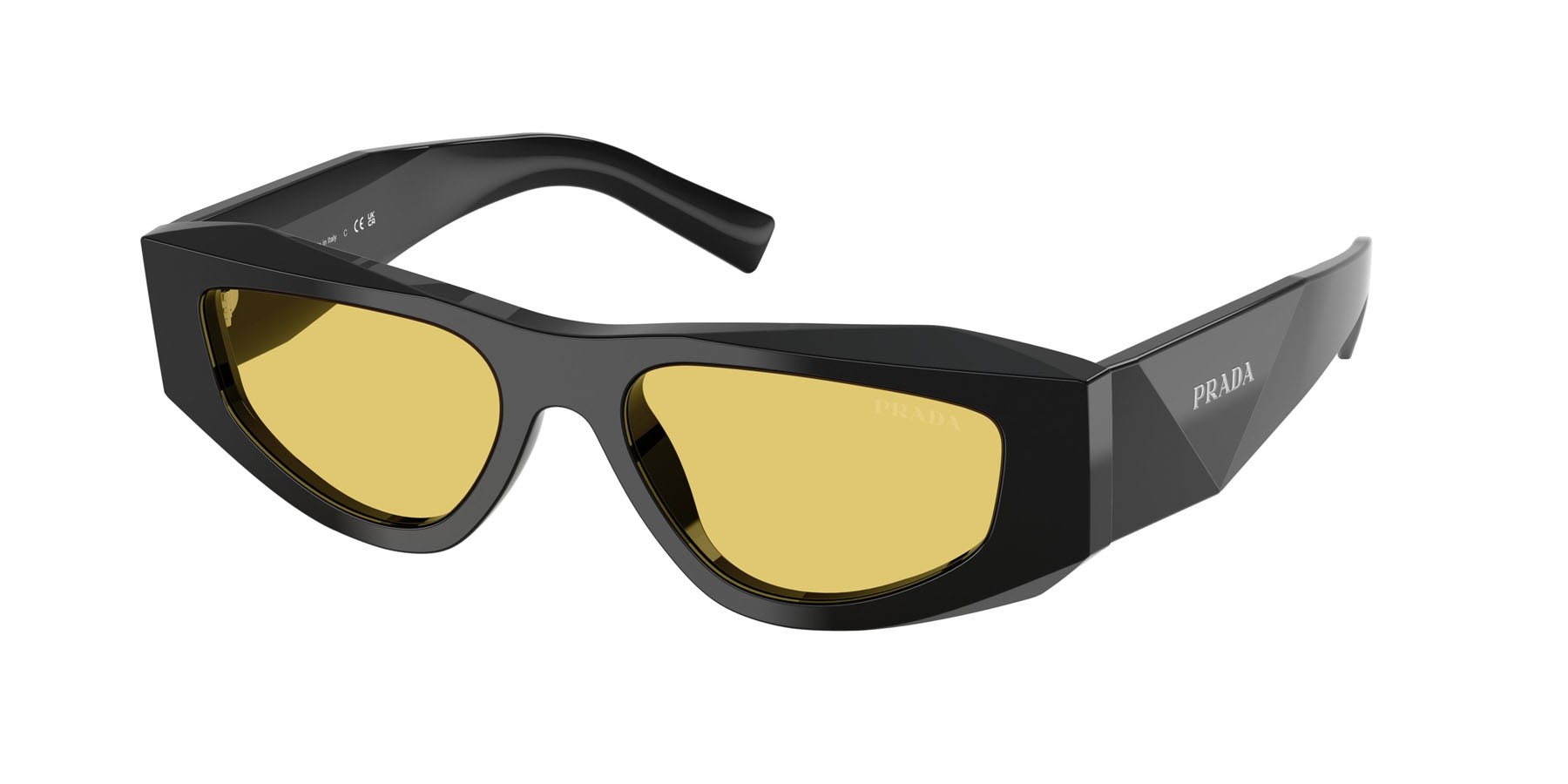 Occhiali da sole Prada PR B19S (16K455) colore nero forma quadrato lenti giallo