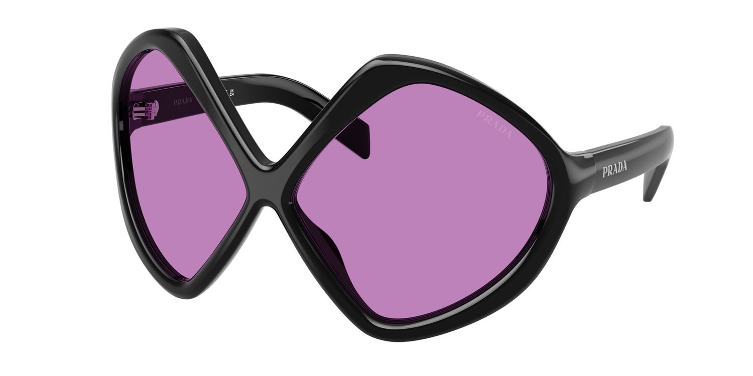Sunglasses Prada PR B21S (16K30G) color nero shape irregular lenses violetto