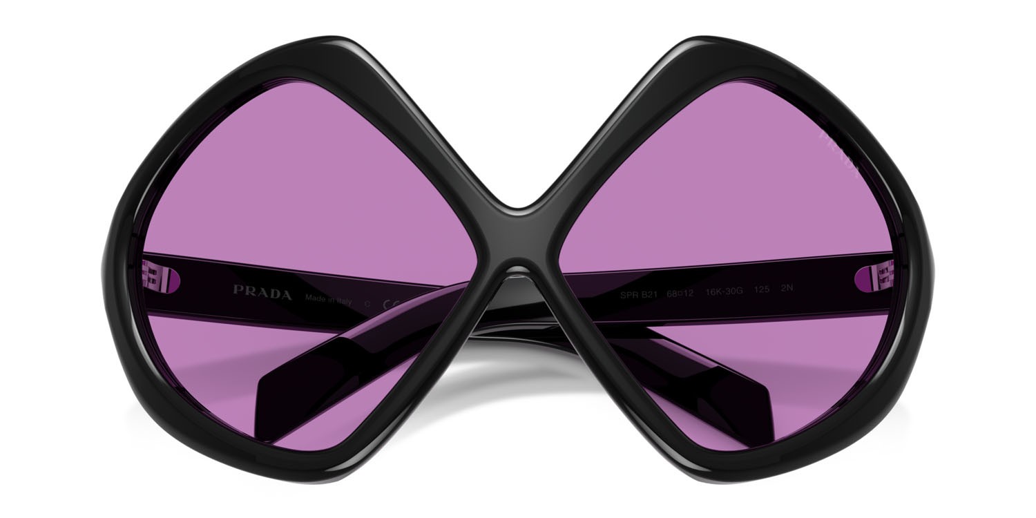 Sunglasses Prada PR B21S (16K30G) color nero shape irregular lenses violetto