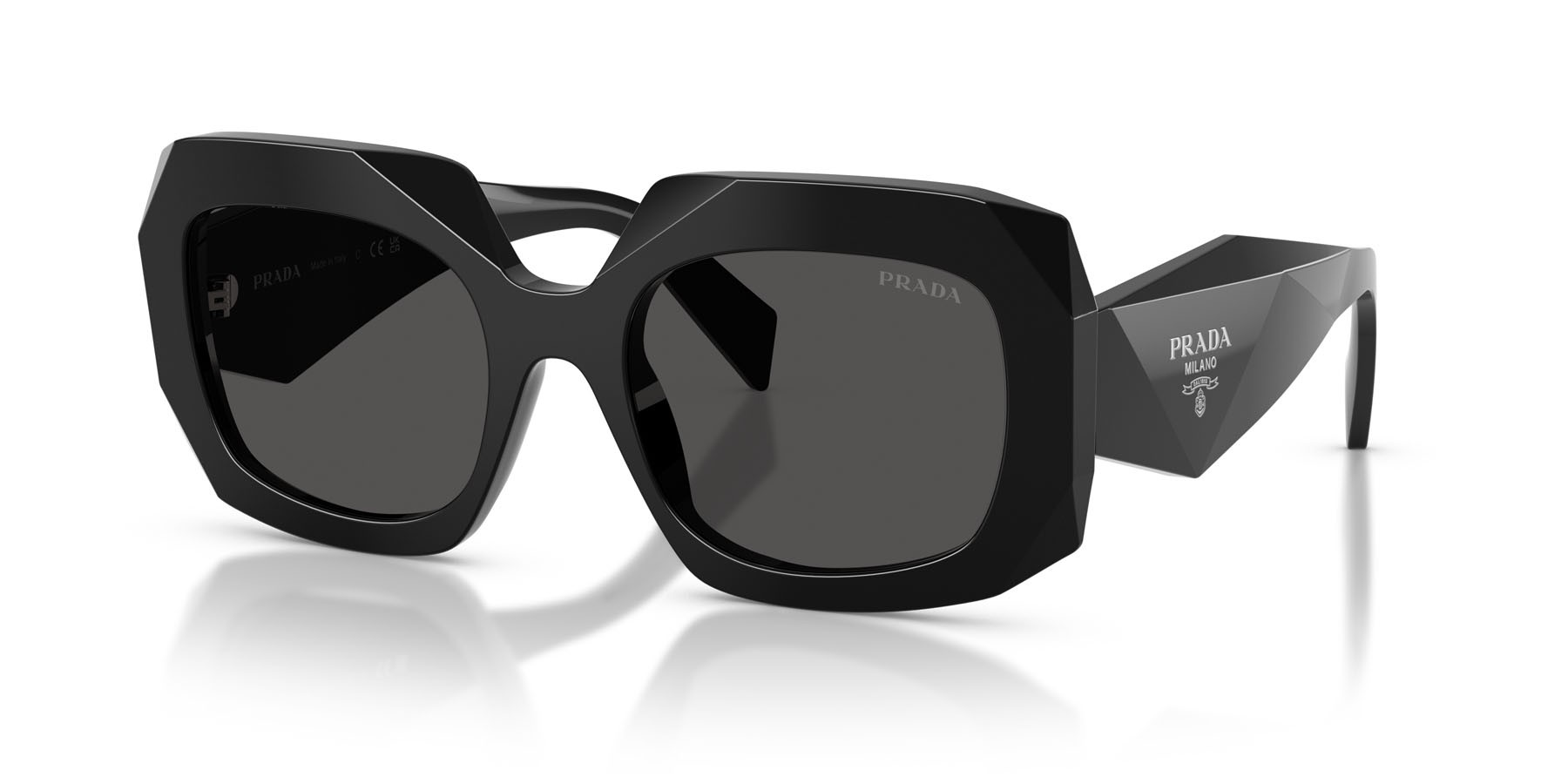 Sunglasses Prada PR B23S (16K08Z) color nero shape square lenses grigio scuro