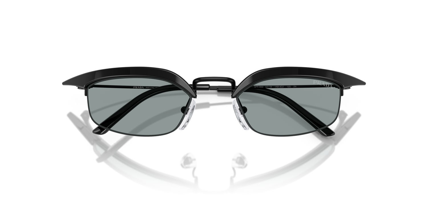 Sunglasses Prada PR B50S (1AB3C2) color nero shape rectangle lenses grigio scuro