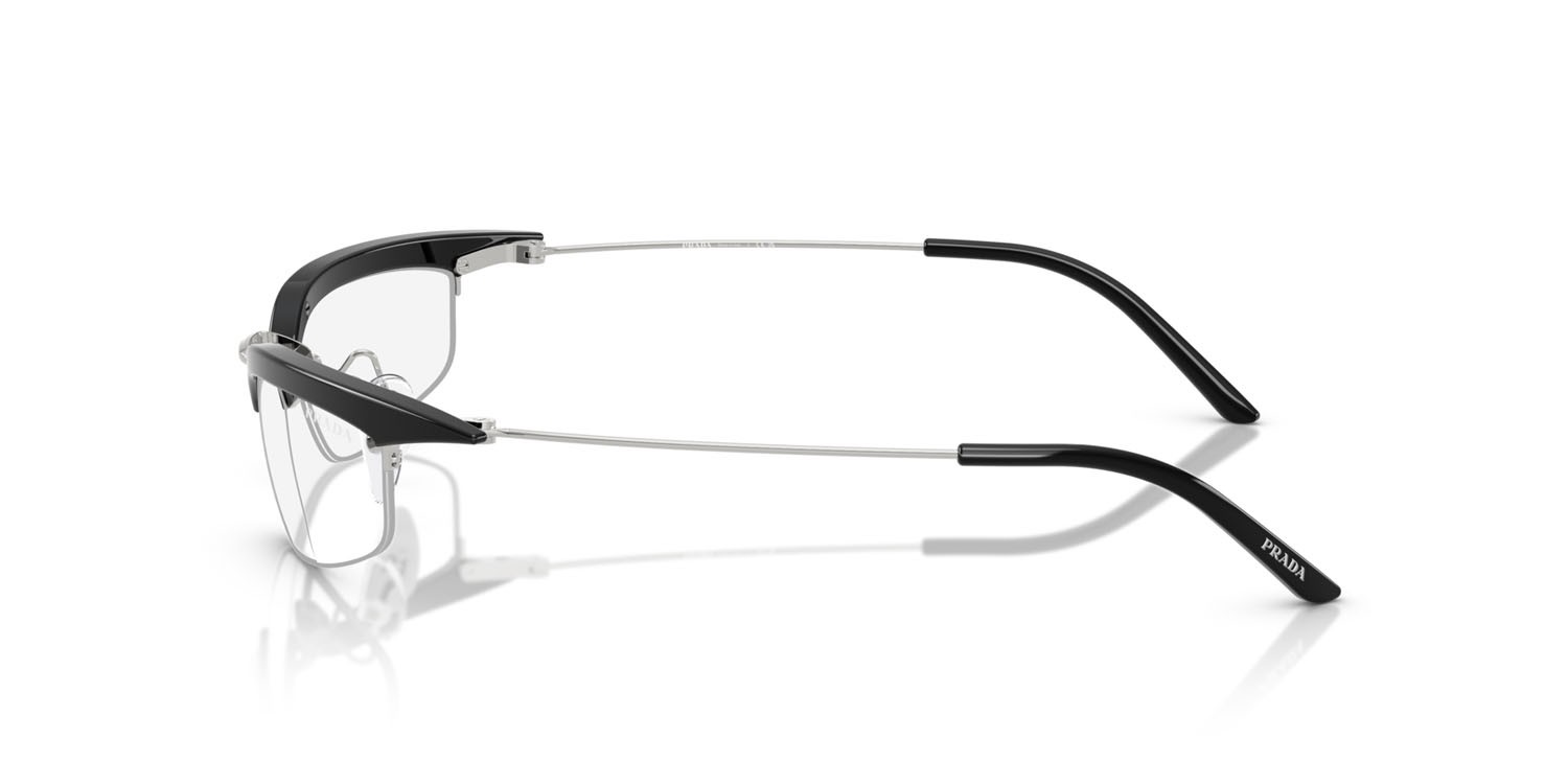Sunglasses Prada PR B50S (TZM08N) color nero/argento shape rectangle lenses trasparente con filtro anti luce blu