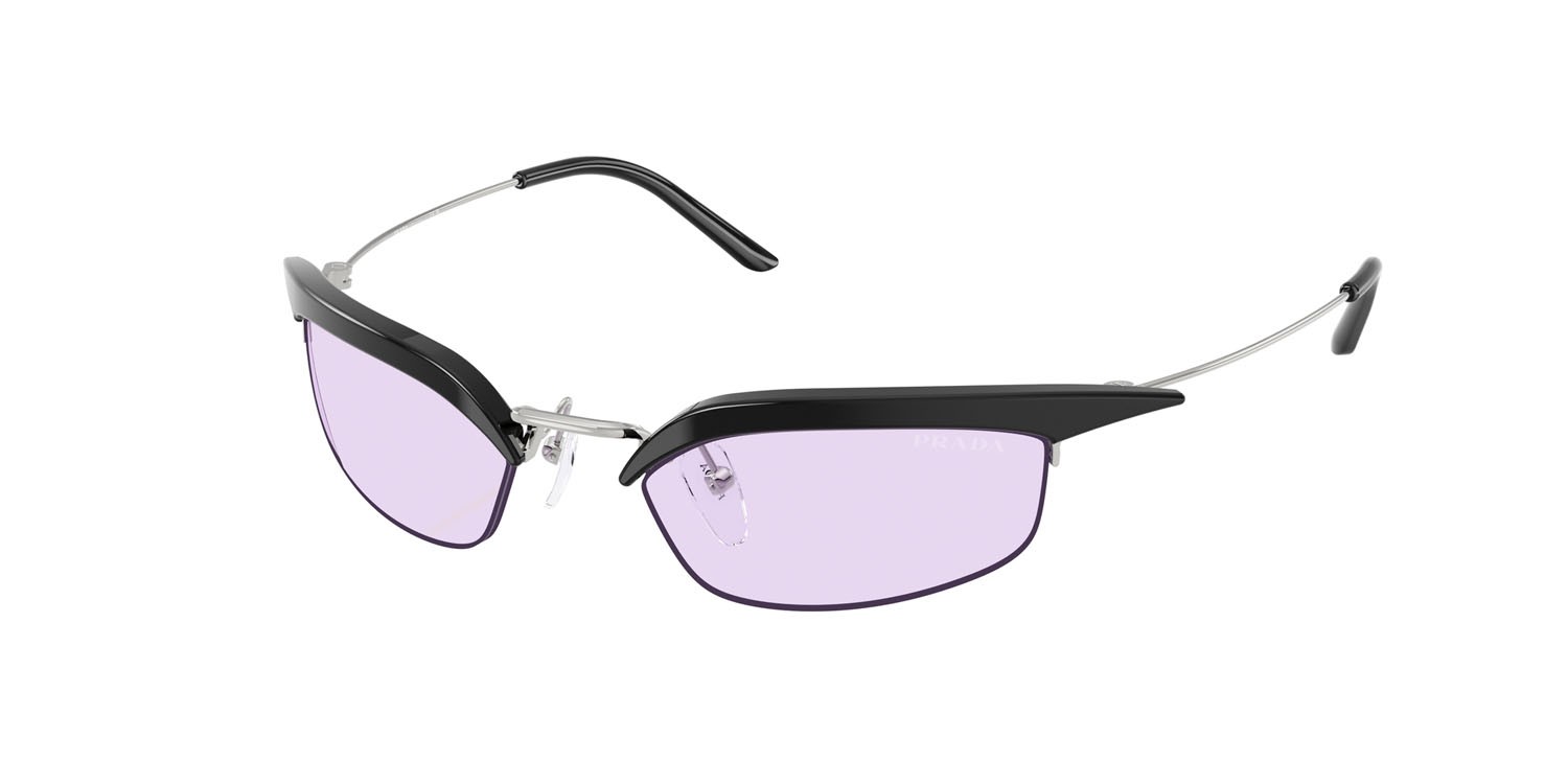 Occhiali da sole Prada PR B50S (TZM40J) colore nero/argento forma rettangolare lenti viola